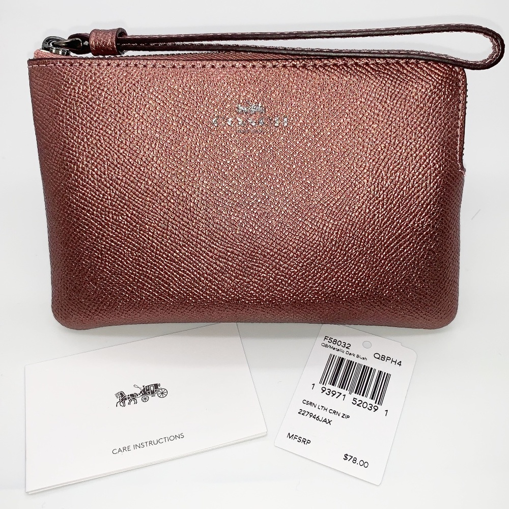 Coach Corner Zip Wristlet - Metallic Dark Blush